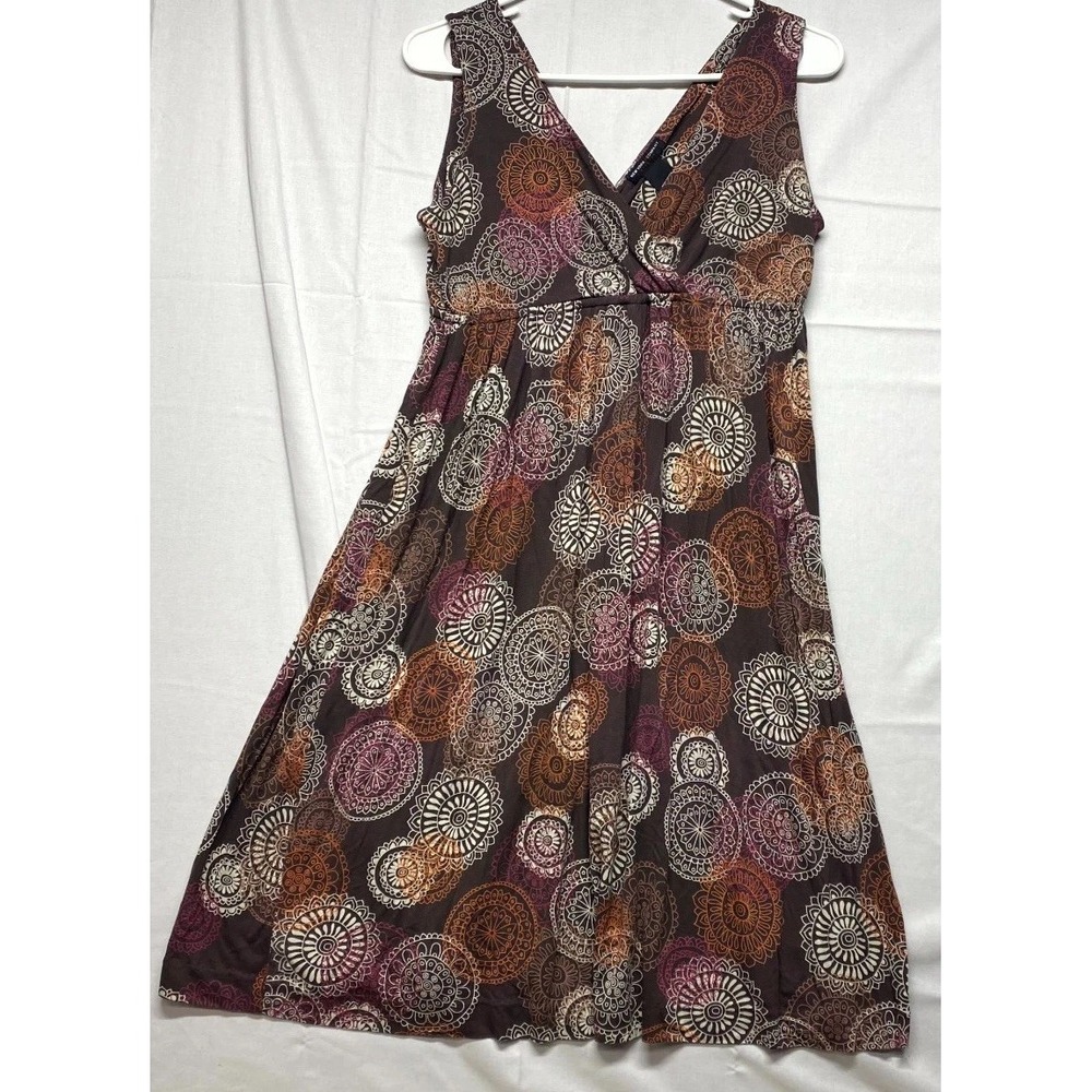 New York & Company Peplum Dress Womens S Brown Floral Surplice Neck Sleeveless